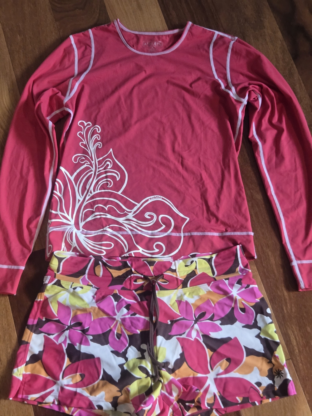 Athleta Surf/Swim Rash Guard Top Size S and Board Shorts Size M